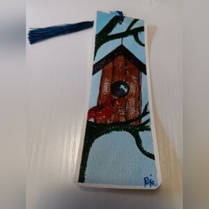 Hand-Painted Birdhouse Bookmark with Tassel